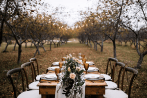 wedding table setting at a farm in maine