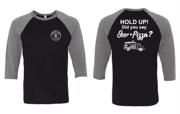 BEER and pizza baseball style tee rustic taps