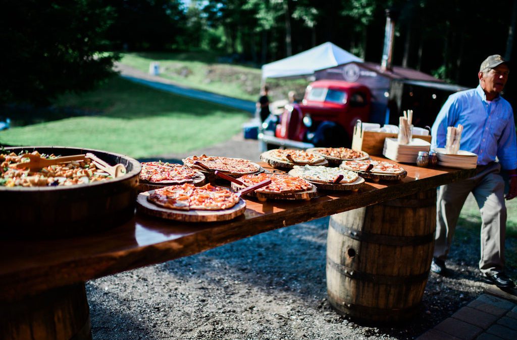 Brick oven pizza catering a wedding